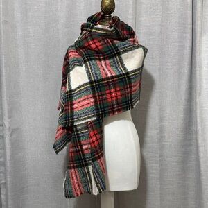 Large Old Navy Plaid Scarf-Red/White/Yellow/Green/Blue-Super Soft-No Fringe-EUC